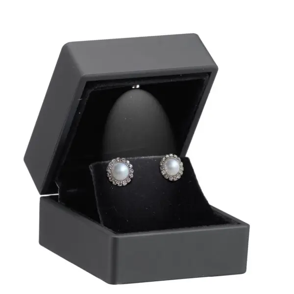 Luxury Black LED Small Earring Box with Custom Branding Black matte LED small earring box with custom logo branding, foam insert, and integrated LED lighting—luxury jewelry packaging