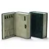 Premium luxury book-shaped portable jewelry travel case with custom logo branding and foam insert