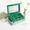 Custom Clear Acrylic Jewelry Display Case with Logo Branding Custom clear acrylic jewelry display case with velvet lining, hinged lid and engraved logo for retail boutique
