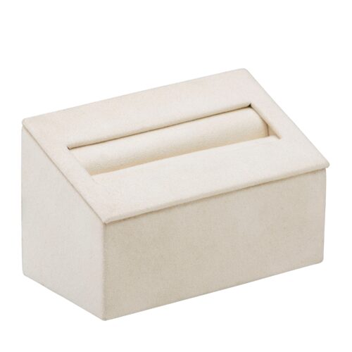 Premium suede bangle display stand with custom logo branding for luxury jewelry retail packaging