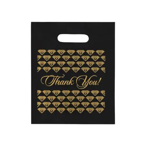 Black & Gold Branded Thank You Pouch – Custom Jewelry Gift Bag (9"×11") Black and gold custom branded thank you jewelry pouch with gold foil logo, luxury retail gift bag packaging