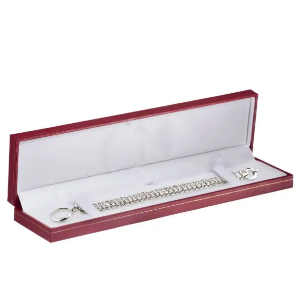 Custom rigid bracelet box with vintage design, foam insert, and company logo printing