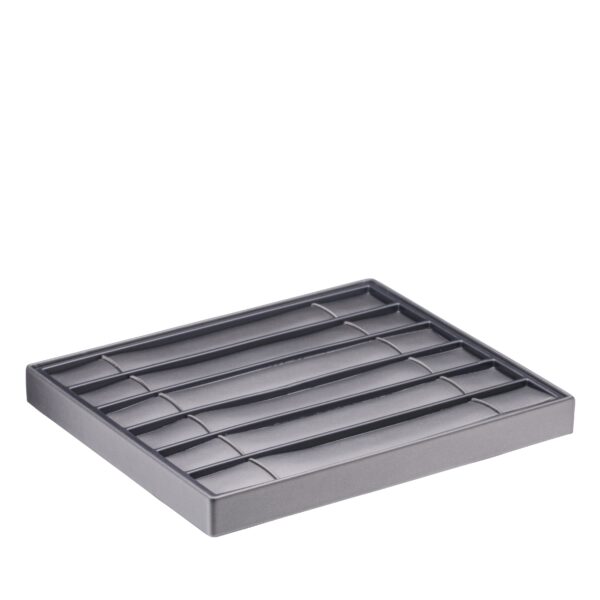 Leatherette 6-slot stackable bracelet tray with custom logo branding, lightweight jewelry organizer for retail packaging
