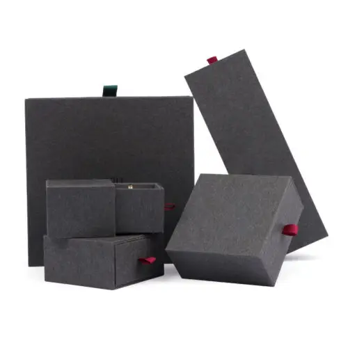 Custom Cardboard Drawer Ring Boxes | Wholesale Jewelry Packaging Custom cardboard drawer ring boxes with embossed logo and velvet interior, wholesale jewelry packaging