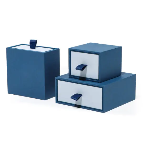 Custom cardboard drawer jewelry set box with embossed logo, velvet insert, and premium finish