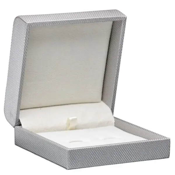 Premium custom weave texture rigid cufflink box with contemporary design, fully customizable logo branding and interior inserts for jewelry retail packaging