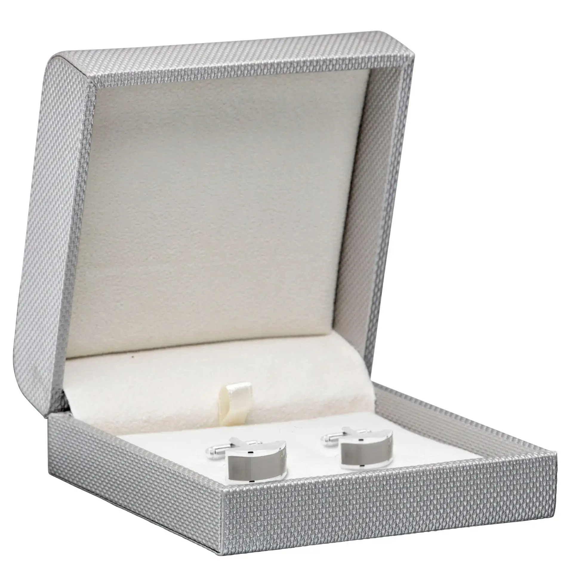 Premium custom weave texture rigid cufflink box with contemporary design, fully customizable logo branding and interior inserts for jewelry retail packaging