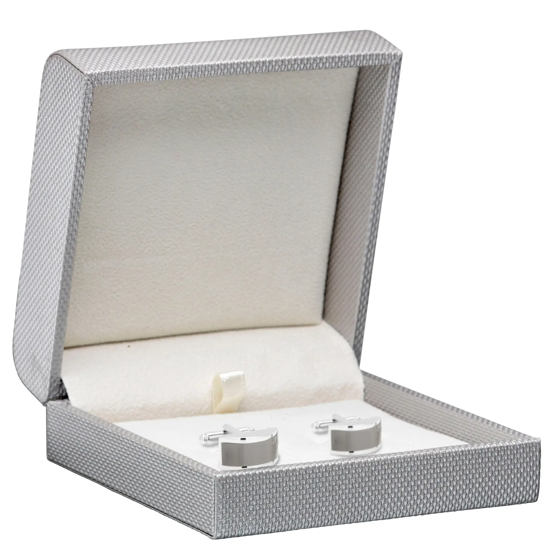 Premium custom weave texture rigid cufflink box with contemporary design, fully customizable logo branding and interior inserts for jewelry retail packaging