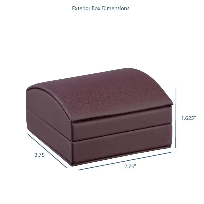 Dome-shaped leatherette earring box with T-bar holder and outer gift box with ribbon bow