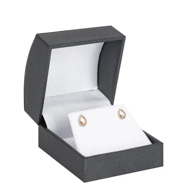 Custom domed earring box with personalized jewelry branding and logo printing options