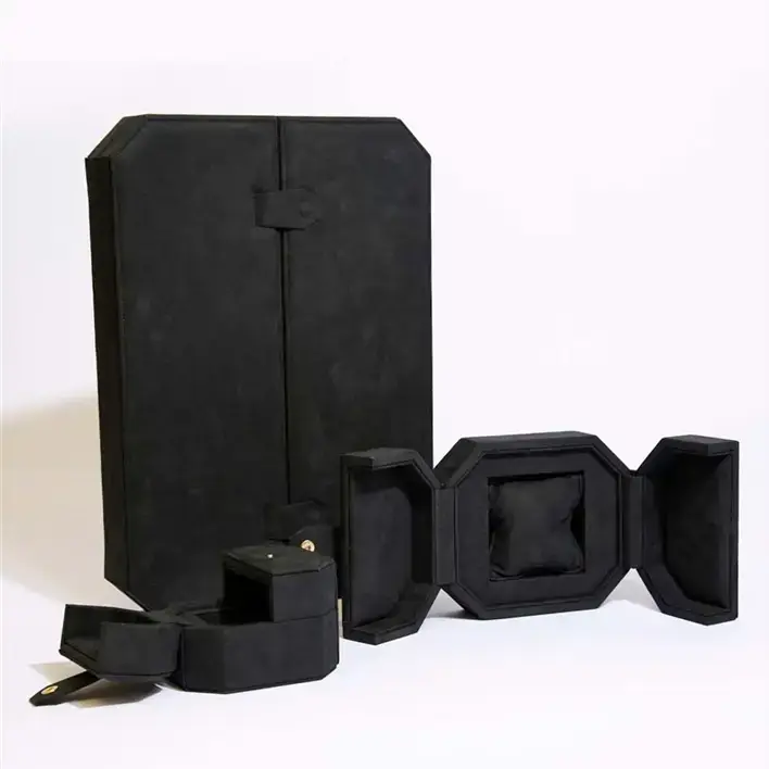 Custom Italianate double-door velvet jewelry box with foil-stamped branding and customizable foam insert