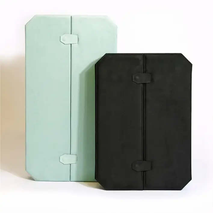 Custom Italianate double-door velvet jewelry box with foil-stamped branding and customizable foam insert