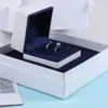 Premium double ring presentation box with two-piece display system, custom branding, and protective foam insert
