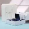 Premium double ring presentation box with two-piece display system, custom branding, and protective foam insert