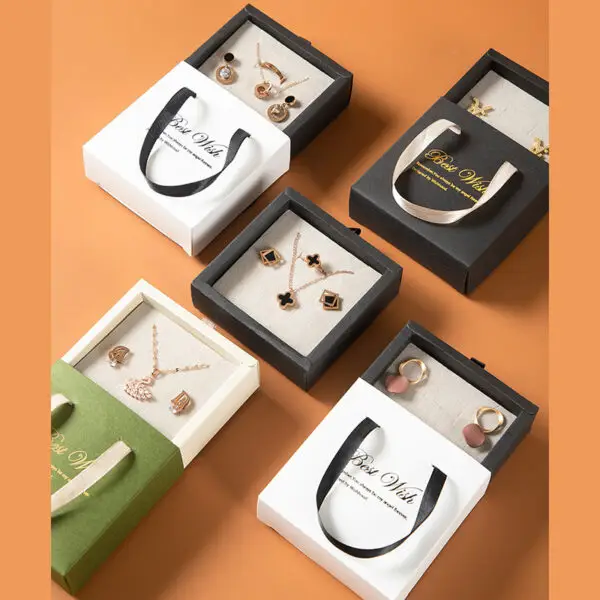 Custom Paper Drawer Jewelry Gift Box with Handle — Cardboard Chest Packaging Custom paper drawer jewelry box with carry handle — branded cardboard chest packaging for jewelry brands and retailers