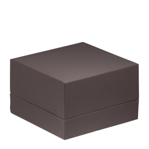 Soft touch dual ring box with coordinating protective sleeve, custom jewelry packaging