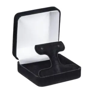 Velveteen T-style earring box with custom logo branding, premium interior display, and luxury packaging for jewelry brands