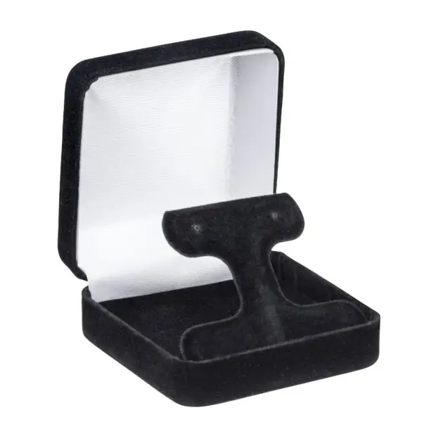 Velveteen T-style earring box with custom logo branding, premium interior display, and luxury packaging for jewelry brands