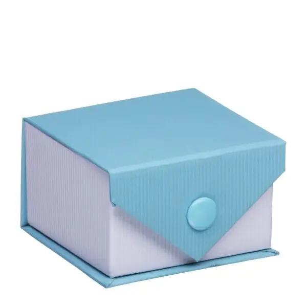 Custom ribbed paper snap earring box with embossed logo and foam insert for jewelry protection and premium unboxing