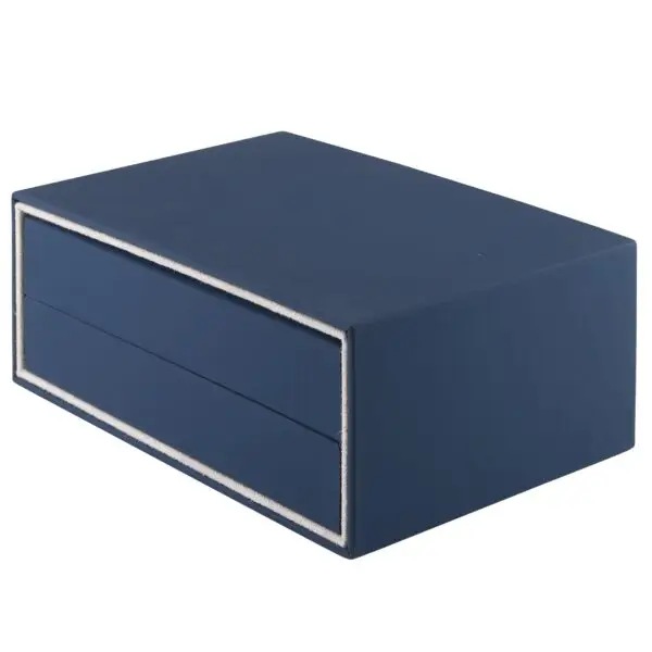 Soft touch long T-style earring box with protective removable sleeve, custom branded jewelry packaging