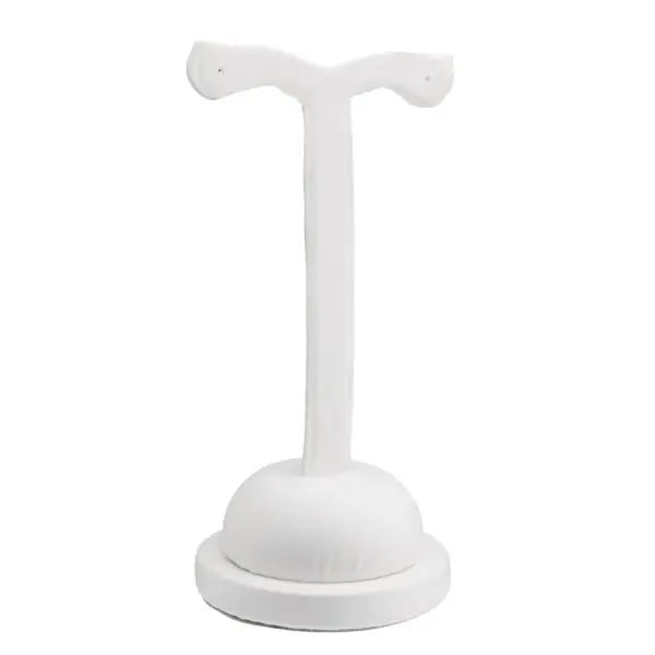 Leatherette T-shaped earring display stand with curved design for jewelry retail and brand packaging