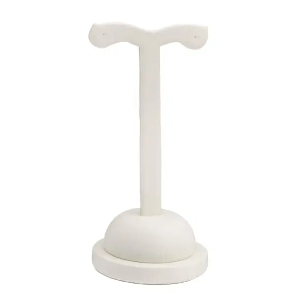 Leatherette T-shaped earring display stand with curved design for jewelry retail and brand packaging