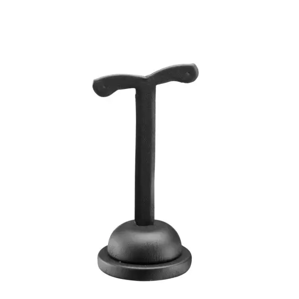 Leatherette T-shaped earring display stand with curved design for jewelry retail and brand packaging