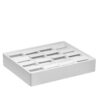 Leatherette stackable earring display trays with custom logo branding and 16-slot compartments for jewelry retail