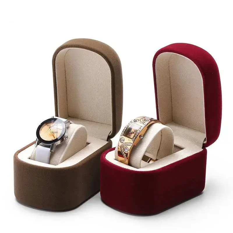 Custom flannelette watch box with logo branding and velvet interior lining for wholesale jewelry and watch retailers
