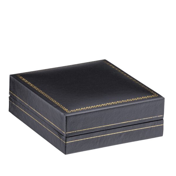 Luxury flat pad jewelry box with vintage finish and custom branded packaging for jewelry brands