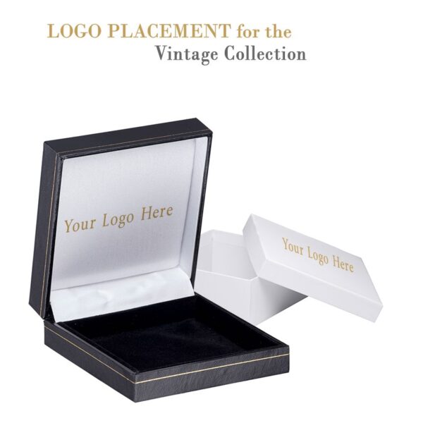 Luxury flat pad jewelry box with vintage finish and custom branded packaging for jewelry brands
