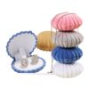 Flocked velvet crown-shaped mini jewelry box with seashell design detail, wholesale custom packaging