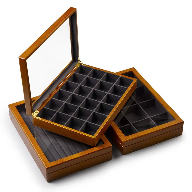 Custom velvet jewelry organizer case with mirror open, showing necklace hooks, ring rolls, and earring compartments