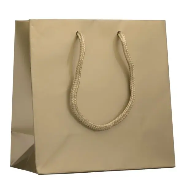 Glossy euro tote bag in jewel size, custom branded, perfect for jewelry packaging and premium unboxing experiences