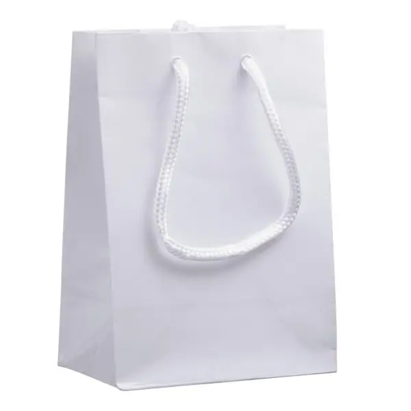 Custom glossy euro tote jewelry bag in gem size with twisted handles and custom logo foil stamping, private-label jewelry packaging