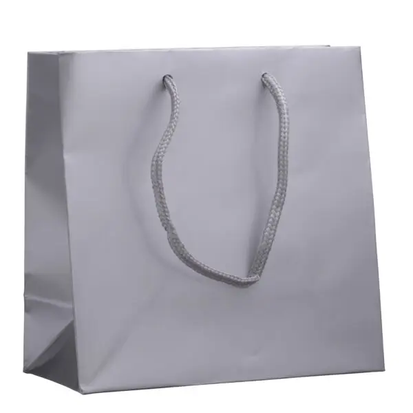 Glossy euro tote bag in jewel size, custom branded, perfect for jewelry packaging and premium unboxing experiences