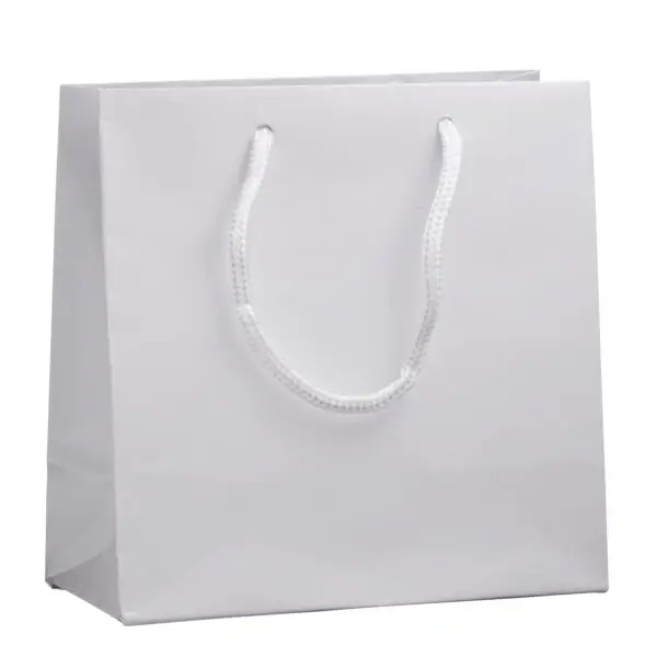 Glossy euro tote bag in jewel size, custom branded, perfect for jewelry packaging and premium unboxing experiences