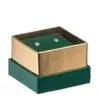 Gold-accented cardboard earring box with custom logo branding and protective foam insert