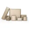 Gold foil custom leather ring box with soft suede interior lining and hinged lid for retail jewelry packaging