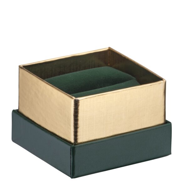 Gold-accented rigid cardboard ring box with custom logo printing and foam insert, ideal for luxury jewelry packaging