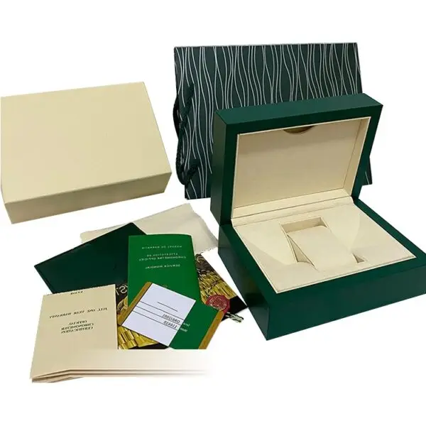 Custom green leather watch gift box with embossed logo and removable foam insert for jewelry packaging