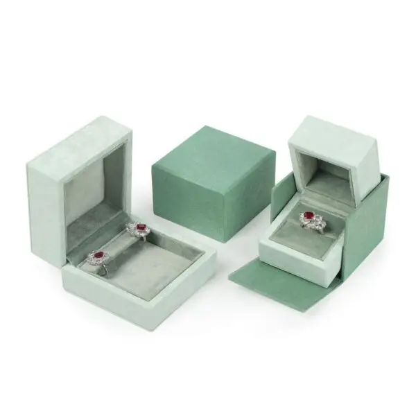 Premium custom green microfiber jewelry boxes with custom logo and protective foam inserts for wholesale branding