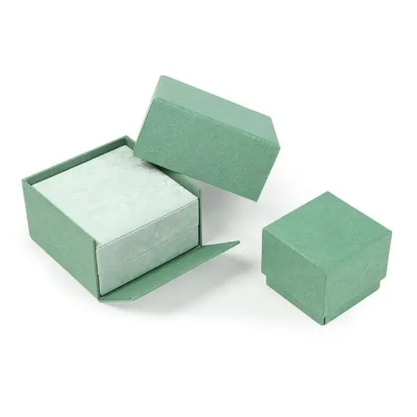Premium custom green microfiber jewelry boxes with custom logo and protective foam inserts for wholesale branding
