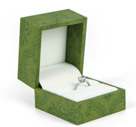 Custom green kraft paper ring jewelry box with custom logo printing and foam insert, wholesale packaging for jewelry retailers