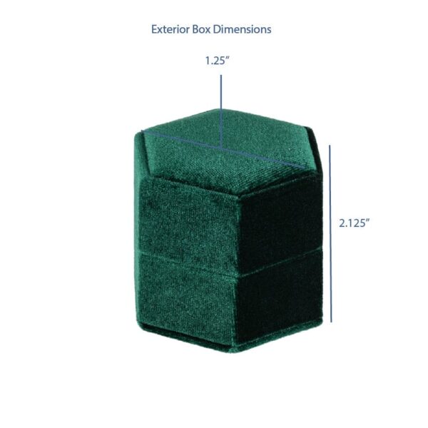 Premium Hexagon Velvet Ring Box – Forever Collection | Custom Jewelry Packaging Hexagon-shaped premium velvet ring box with ribbed texture in deep jewel tones, showing custom white-label branding option