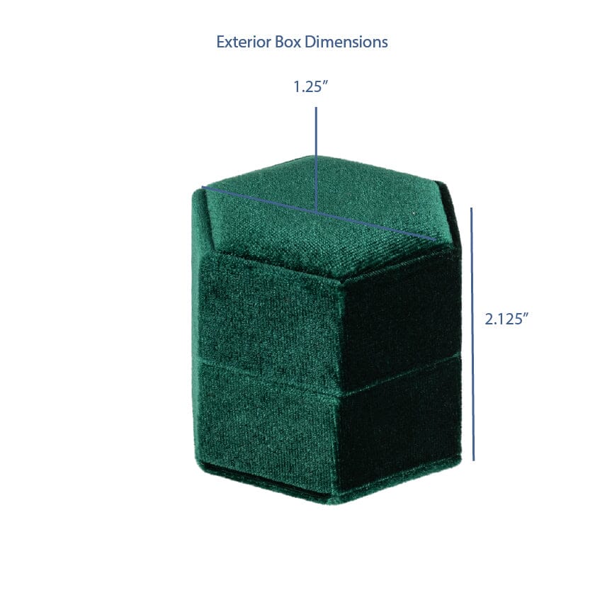 Hexagon-shaped premium velvet ring box top-down view showing interior padding and logo placement options