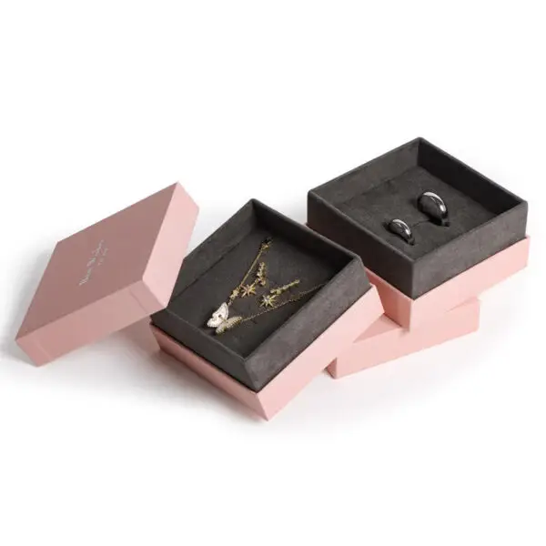 Custom rigid lid and bottom jewelry boxes with full-color printing and velvet lining for retail brands