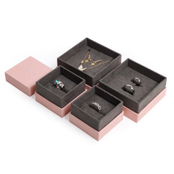 Custom rigid lid and bottom jewelry boxes with full-color printing and velvet lining for retail brands