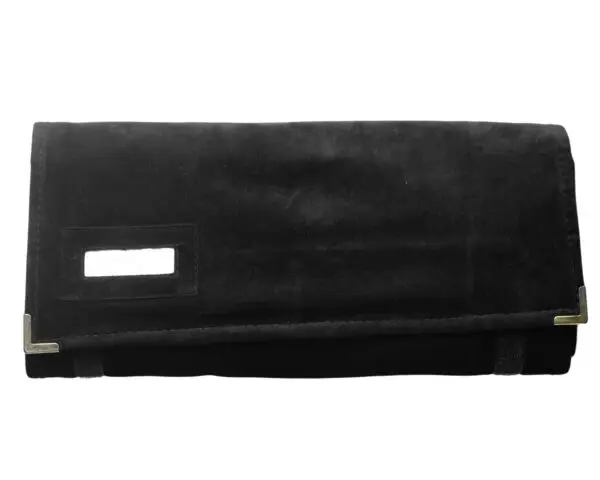 Custom leather snap-closure jewelry chain organizer roll with 16 pockets for travel, storage, and retail packaging