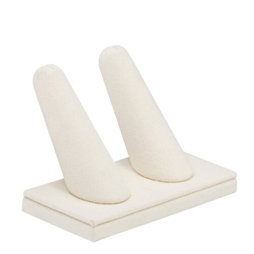 Premium suede double-ring display stand showcasing two rings with elegant branding customization
